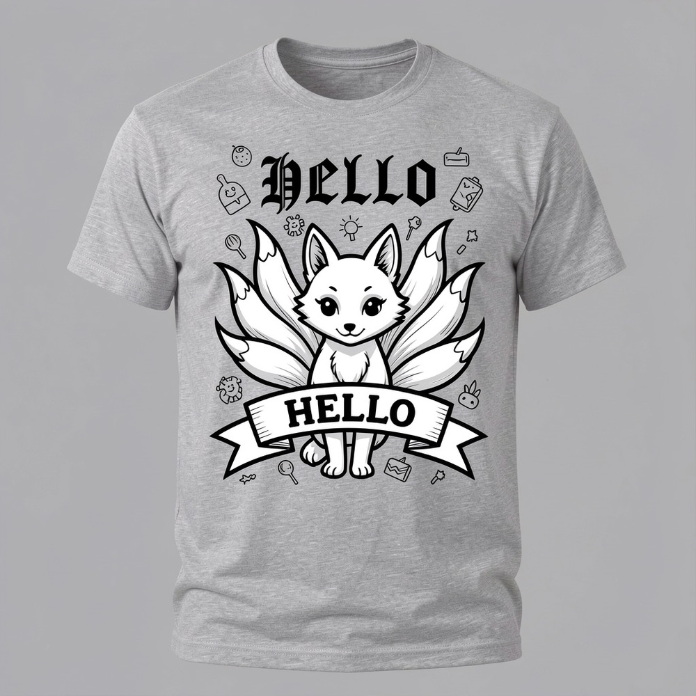 Gildan Gray Pet Tee with Black & White Fox Graphic